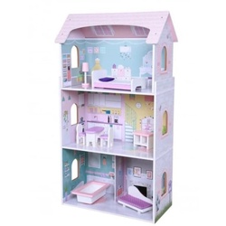 Moni Holz-Puppenhaus Anna 4121, 8-tlg. Möbelset, 3 Etagen, verschiedene Räume rosa