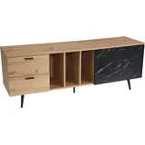 Wohnling Lowboard 150 cm TV Schrank Fernsehtisch Fernsehschrank Marmor Schwarz