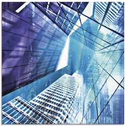 Glasbild ARTLAND "Köln Skyline Abstrakte Collage 11", blau (farbe bild(er): blau), B:50cm H:50cm, Bilder, in verschiedenen Größen