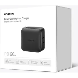 UGREEN 2xUSB-C 66W Power Delivery 3.0 Quick Charge 4.0+ Schwarz