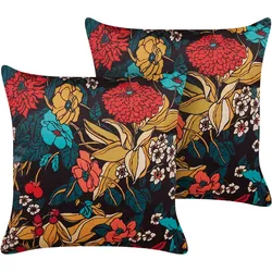 Dekokissen 2er Set PROTEA Samtstoff 45 x 45 cm Bunt Blumenmuster