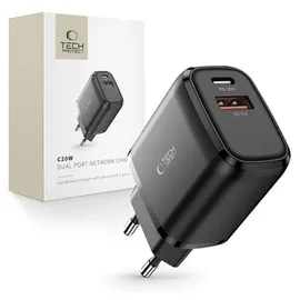 TECH-PROTECT C20W 2-Port-Netzwerk-Ladegerät Pd20W/Qc3.0 Schwarz