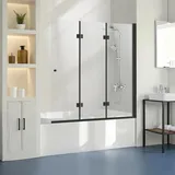 Vevor Badewannen Duschtür (1295 x 1422 mm / B x H) rahmenlose, klappbare Duschtür mit Scharnier, dreifach gefaltete Duschglastür mit 180° drehbares Design, für Badewanne, schwarz