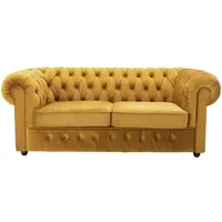 3-Sitzer Sofa Couch Chesterfield Couchgarnitur Samt safrangelb 198 cm
