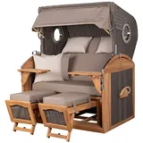 Mr. Deko Strandkorb Komplettset - bene living - Borkum XL Teak - PE grau - Modell 534 - inkl. Liftersystem
