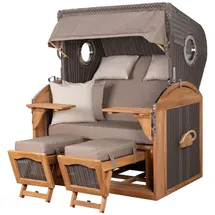 Mr. Deko Strandkorb Komplettset - bene living - Borkum XL Teak - PE grau - Modell 534 - inkl. Liftersystem