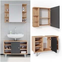 Vicco Badmöbel Set Badezimmer Möbel Fynn Spiegelschrank Waschbeckenunterschrank