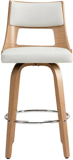 Tabouret de bar scandinave pivotant blanc et bois clair GARBO