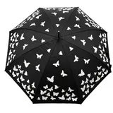 SUSINO Stockschirm mit Schmetterlingsmotiv-Verfärbung im Regen, Ø103 cm mit schwarzem Griff Schwarz
