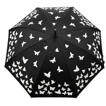 SUSINO Stockschirm mit Schmetterlingsmotiv-Verfärbung im Regen, Ø103 cm mit schwarzem Griff Schwarz