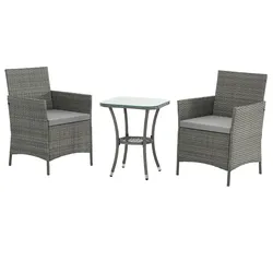 SVITA BROOKLYN BISTRO Gartenmöbelset 3-tlg. Rattan Outdoor Gartenlounge Grau
