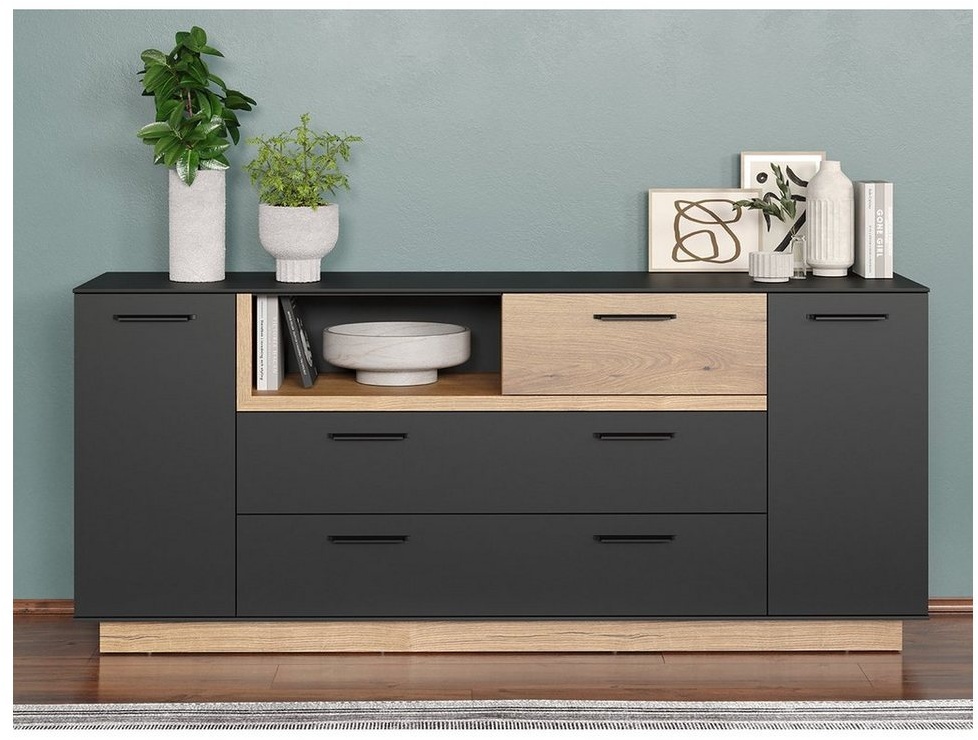 Produktbild trendteam Sideboard, Schrank Mehrzweckschrank Wohnzimmerschrank Anthrazit 187x81x40cm bunt