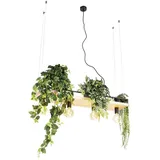 QAZQA Industrielle Hängelampe schwarz mit Holz 4-licht - Regal