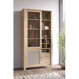 Lomadox Vitrinenschrank mit 2 Schubkästen CREMONA-129 in Eiche Nb. mit Wiener Geflecht Nb., b/h/t: ca. 108,5/206/42 cm