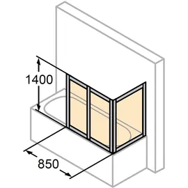 Hüppe Combinett 2 Badewannenabtrennung, 3-teilig, mit breitem Segment, 70 cm AC0701087321, Duschkabinen, silber matt