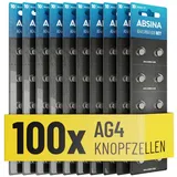 ABSINA AG4 LR66 Knopfzelle 100er Pack - 1,5V Alkaline Knopfzellen auslaufsicher & mit Langer Haltbarkeit - SG4 / V4GA / G4A / 4GA / L626 / LR626 - Knopfbatterien Batterien Batterie Uhrenbatterien