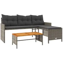 vidaXL Gartensofa in L-Form mit Tisch und Kissen Grau Poly Rattan