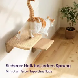 knupis Katzen Kletterwand Set mit Katzenbett & 2X Katzentreppe – Kiefernholz, Stabile Wandliege bis 30 kg – Für Spielspaß & Gemütlichkeit - Beige