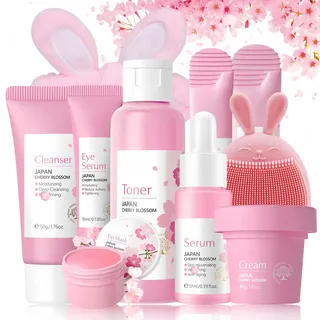 Sakura Skin Care Set Adventskalender Teenager Mädchen - Skincare Set 10PCS - Beauty Set Mädchen - Feuchtigkeitsspendend & Glättend Pflegeset Damen - Geschenk Set für Frauen - Mit Toner,Serum,Creme
