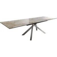 DeLife Esstisch Edge 200-300x100 Keramik Minas Melange Weiß-Beige Kreuzgestell