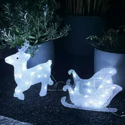 INDA-Exclusiv Acryl Rentier Schlitten 80 LED Weihnachtsbeleuchtung Außenbeleuchtung