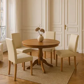 Mendler 2er-Set Esszimmerstuhl Stuhl Küchenstuhl Littau ~ Kunstleder, creme, helle Beine