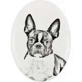 Boston Terrier - Gedenktafel mit einem Foto eines Hundes, Grabplatte mit Druck, personalisierte ovale Platte der Marke Art-Dog