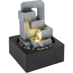 LED Tischbrunnen grau Zierbrunnen Kaskade Wasserspiel mit Pumpe Zimmerbrunnen Wasserspiel, Kunststoff anthrazit, 1,5m Kabel Pumpe, 1x LED 3000K, LxBxH 18x18x24 cm