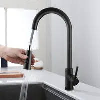BONADE Wasserhahn Küche Schwarz, 360° Drehbare Küchenarmatur mit Brause Ausziehbar, Hoher Bogen Mischbatterie Küche mit Brause 2 Modi, Einhebel Spültischarmatur aus Edelstahl 304