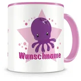 Samunshi® Kindertasse mit Namen Tasse Süße Krake Personalisierte Tasse mit Namen Kinder Kinderbecher mit Namen Kindergarten rosa 300ml