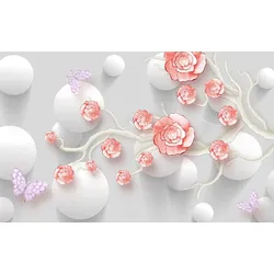 Fototapete PAPERMOON "Abstrakt 3D Effekt mit Blumen", bunt, B:4,00m L:2,60m, Vlies, Tapeten