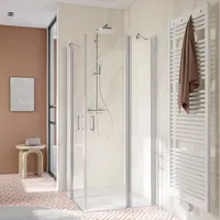 HSK Favorit Nova Eckeinstieg mit 2 Pendeltüren, Größe: 80 x 195 cm, Duschkabine: Alu-silbermatt: ESG klar