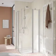 HSK Favorit Nova Eckeinstieg mit 2 Pendeltüren, Größe: 80 x 195 cm, Duschkabine: Alu-silbermatt: ESG klar