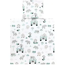 TupTam Unisex Baby Wiegenset 4-teilig Bettwäsche-Set: Bettdecke und Kopfkissen mit Bezug, Farbe: Zoo Grün, Größe: 80x80 cm
