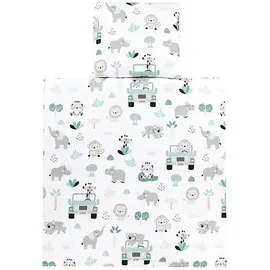 TupTam Unisex Baby Wiegenset 4-teilig Bettwäsche-Set: Bettdecke und Kopfkissen mit Bezug, Farbe: Zoo Grün, Größe: 80x80 cm