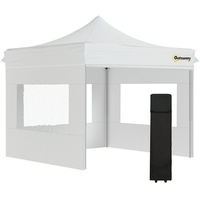 Outsunny Faltpavillon Pavillon Gartenzelt mit Seitenwänden Pop-up-Zelt wasserdicht Weiß, mit 4 Seitenteilen, (Set, wasserdicht Gartenpavillon), 300L x 300B x 320H cm weiß