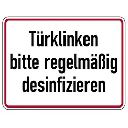 Hinweisschild - Türklinken bitte regelmäßig desinfizieren