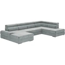 sit&more Wohnlandschaft SIT & MORE "U-Form", grau (hellgrau), B:345cm H:79cm T:213cm, 100% Polyester, Sofas, Wohnlandschaft, mit verstellbaren Kopfteilen, wahlweise mit Bettfunktion