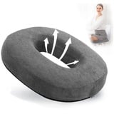 LOMUG Orthopädisches Sitzkissen Grau, Hämorrhoiden Sitzkissen Memory Foam Stuhlkissen, Orthopädisches Sitzkissen Rund, Sitzring Steißbein Entlastung Donut Kissen für Rollstuhl, Autositz, Sofa, Büro