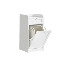 VASAGLE Badezimmerschrank mit Wäschekorb 40 x 80,2 x 40 cm Weiß