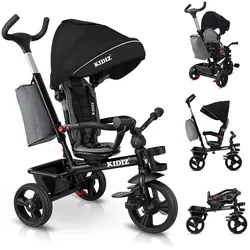 KIDIZ® Dreirad 5in1 Kinderdreirad mit Schubstange Lenksystem Stange ab 1 Jahr vorwärts und Rückwärtsfahrt Jogger ,  Korb Tasche Getränkehalter Sonnendach Gummiräder, Buggy Fahrrad Baby Klappbar