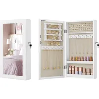 Songmics Spiegelschrank, Hängeschrank, abschließbarer Wandschrank, platzsparender Schmuckorganizer, Oberfläche in Weiß, Innenfutter in Greige