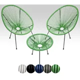 sunnypillow 2er Set Acapulco Gartenstühle mit Tisch - Loungesessel für Wohnzimmer, Terrasse, Garten, Balkon Sessel Stuhl - Korbsessel Gartensessel im Retro Design - Outdoor/Indoor - Grün
