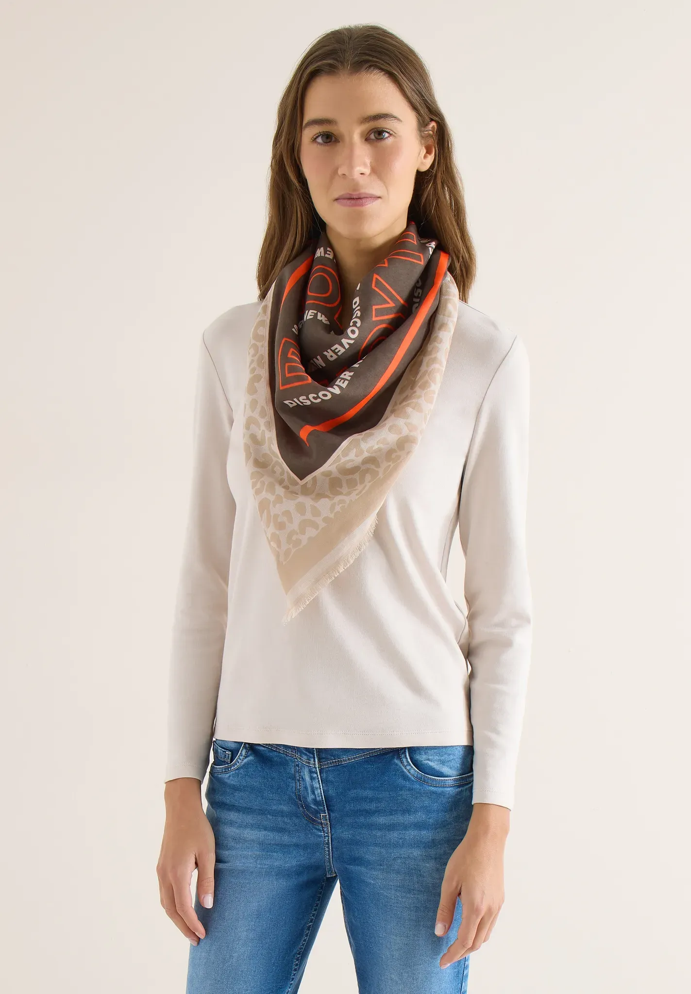 Halstuch CECIL, Damen, Gr. onesize, mocha taupe, Stoff, 57% Modal, 43% Baumwolle, gemustert, Modetücher, mit buntem Muster