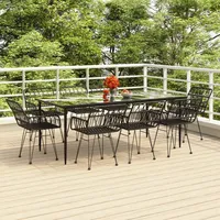VidaXL 9-tlg. Garten-Essgruppe Schwarz Poly Rattan