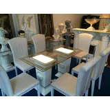 Esstisch Barockstil mit Licht Antik Vintage Weiß-Gold Mäander NEU
