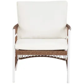 Beliani Balkonset Weiß Aluminium u.Rattan 3-teilig 2 Sessel mit Couchtisch Auflagen Boho Outdoor Indoor Garten Terrasse Balkon Wohnzimmer Schlafzimmer