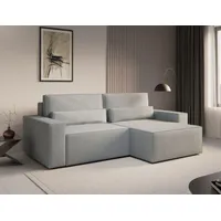 MOEBLO Ecksofa DENVER MINI – Ottomane beidseitig montierbar Ecksofa aus Cord, Couch für Wohnzimmer, Schlafsofa Sofagarnitur Sofa Eckcouch L-Form Cordstoff mit Bettkasten und Schlaffunktion, grau