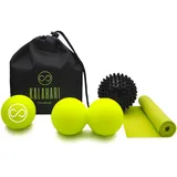 KALAHARI 4 wellness Massageball SET Duoball, Igelball, Faszienball Fitnessband zur Faszientraining. Praktische Taschen und E-Book Übungen auf Deutsch