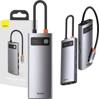 Baseus Metal Gleam USB-C zu 3x USB 3.0 + HDMI + USB-C PD + Ethernet RJ45 - USB 3.0 - 6 Ports), Dockingstation Hub Grau